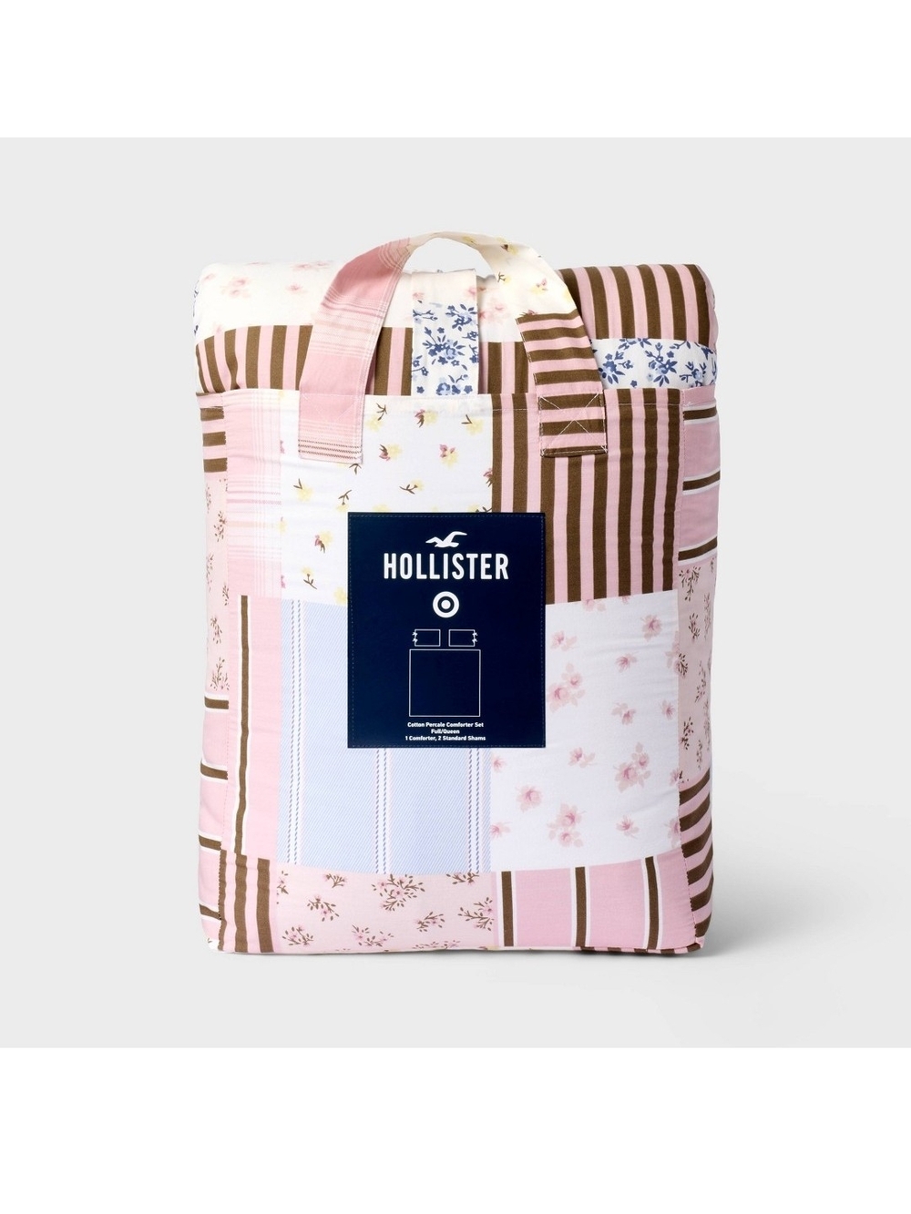 Hollister Pink & Brown Patchwork Comforter - Floral Stripe Mix